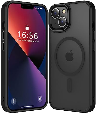 CHEZEAL Kompatibel med iPhone 14/13-fodral [kompatibel med magsafe och militärklassat skydd] smal magnetisk genomskinlig matt telefonfodral för iPhone 13/14 6,1 tum, svart