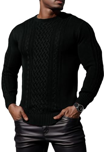 Hisir Suéter Hombres de Invierno con Cable Grueso Cuello Redondo Cálido Suéter de Manga Larga de Punto de Cuello Redondo Suéteres de los Hombres