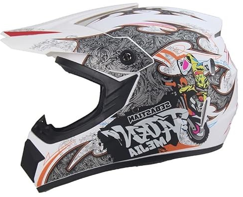 Kinder Crosshelm Mejia – Motorradhelm für Kinder, ABS-Schale, robuster Kinderhelm für Downhill, Quad und Motocross, Mattweiß, Größe L, 57 – 58 cm