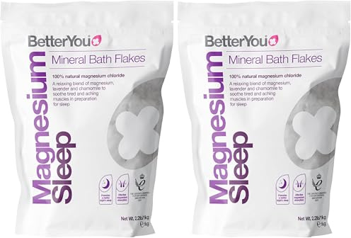 BetterYou Magnesium Schlaf-Mineralbadeflocken, Zechstein Magnesium mit Lavendel- & Kamilleninfusion zur Beruhigung schmerzender Muskeln, entspannende ätherische Öle für tiefen Schlaf, 1 kg