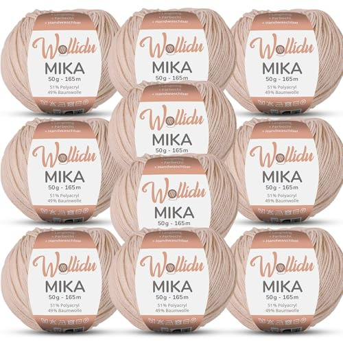 Wollidu Mika 51% Polyacryl 49% Baumwolle zum Häkeln und Stricken 10x 50g/165m Oeko-Tex Strickgarn Häkelgarn - Sandbeige