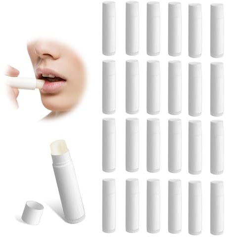 25 Stück Leer Lippenpflegestift Hülsen für Lippenbalsam Leere Lippenbalsam Leere Lippenbalsam Behälter Lippenstift Tubes mit Deckel Nachfüllbar für Selbstgemachten Lippenstift (5g, Weiß)