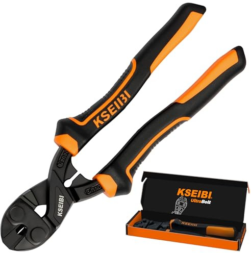 KSEIBI 141615 High Leverage Bolt Cutter 8 Inch with Soft Grip Handle Chrome Vanadium Steel for Cutting Bolt, Fence, Screw, and Steel Bar