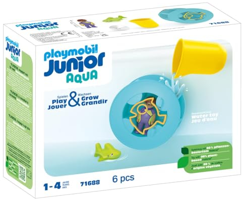 PLAYMOBIL 71688 Junior Aqua : Roue Aquatique avec bébé Requin - Grand Plaisir dans Le Bain - Jouet fabriqué à partir de matière d'origine végétale - Dès 12 Mois