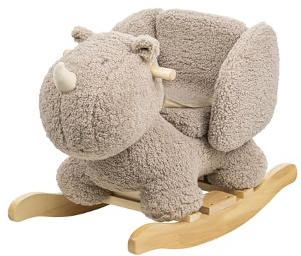 Nattou Schaukeltier aus weichem Teddy-Stoff, Schaukeltier Nashorn, Inkl. Sicherheitsgurt, Fröhliches Hin- und Herschaukeln, Ca. 60 cm, Lapidou, Polyester/Holz, Taupe