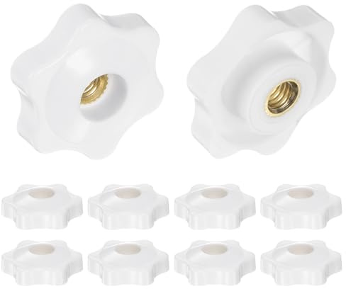 QUARKZMAN 10Pcs Pomos Estrella M6 Rosca Hembra 32mm Cabeza Plástico Agujero Pasante Tornillo de Latón Manijas de Sujeción con Rosca, Blanco