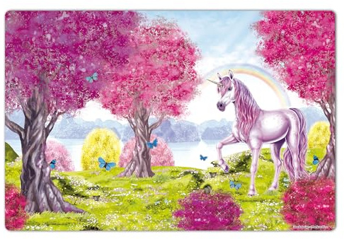 Schreibtischunterlage 60 x 40 cm, Regenbogen, Einhorn, magisch, Schreibunterlage aus hochwertigem Vinyl, Bastel-Unterlage, Geschenkidee Geburtstag, Made in Germany, BPA-frei | Design: “Fairy Forest“