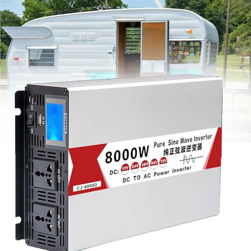 Convertitore a Onda Sinusoidale Pura 4000w 8000w Convertitore di Tensione per Auto DC 12v/24v/48v/60v a AC 110v 220v Convertitore di Tensione con Display Digitale LCD,8000W-60V