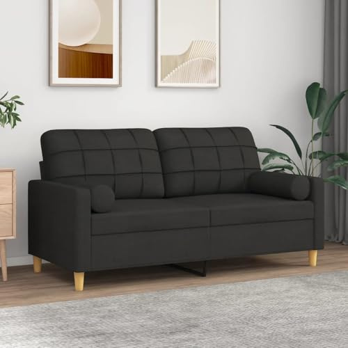 Willood 2-Sitzer-Sofa mit Zierkissen Schwarz 140 cm Stoff Liegesofa für Wohnzimmer, Polstersofa Sessel Relaxsofa Loungesofa Relaxcouch