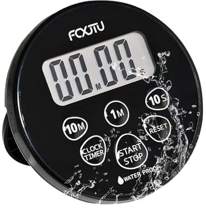 FCXJTU Digitaler wasserdichter Duschuhr-Timer, IPX7 Badezimmer-Dusche-Countdown-Timer, 12/24-Stunden-Uhr, einfache Einrichtung für Küchenpool mit Alarm, magnetischer Rückseite, Ständer, Dunkelschwarz