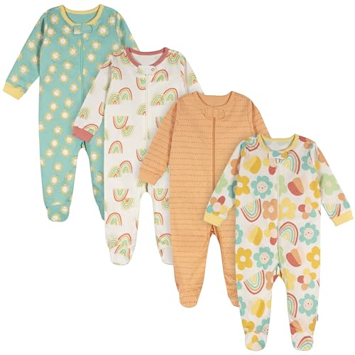 Onesies Brand baby-girls 4-pack Sleep 'N Play Footies Multi Pack, Flower Power, Newborn