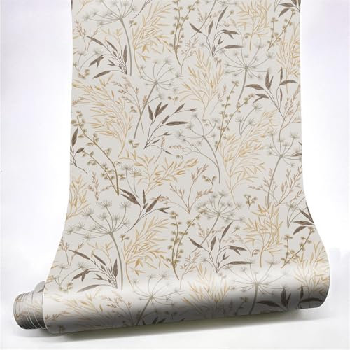 Selbstklebende Tapete Pflanze Braun Orange Strukturtapete Wandtattoo Schlafzimmer Tapete Selbstklebend Vliestapete Wallpaper for Living Room Tapeten Leicht zu Entfernen Wandschutzfolie 38.6x100.6cm