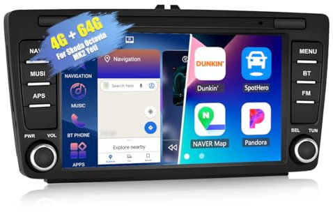 4G+64G CAMECHO Android 13 autorradio para Skoda Octavia II Superb Octavia Yeti con Navi Carplay Android Auto, Doble DIN autorradio con Pantalla de 8 Pulgadas Bluetooth 5.0 RDS/FM MirrorLink