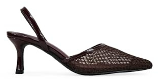 BOSANOVA Zapatos Destalonados de tacón para Mujer en Malla de Rejilla con Punta Fina y tacón Kitten de 6.5 cm. Cierre de Tira Trasera con elástico. Calzado para Mujer Marron 38