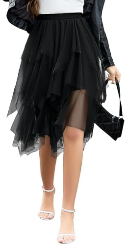 Wikoan Gonna in Ulle da Donna Elegante Abito Asimmetrico a Tre Strati in Tulle Trasparente con Fodera,Gonna a Rete da Principessa S-XXL