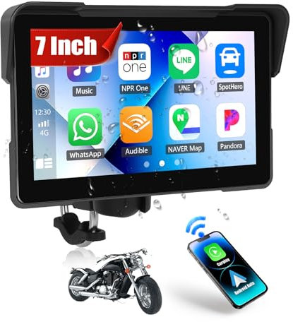 CAMECHO 7 Motorcycle Carplay Screen, Wireless Car Play Android Auto Screen, Portable Car Stereo for Motorbike, IP67 Waterproof Touchscreen, Helmet Bluetooth, Siri Voice Control, Mirror Link