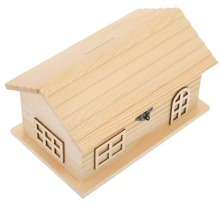 BESTonZON Holzhaus Sparschwein Selbstgemacht Unvollendet Kinder Spardose Bemalbar Holzsparbüchse Spielen Basteln Kinder Geld Sparen