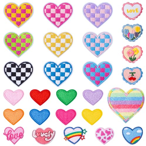 Bofanze 27 Stück Aufnäher zum Aufbügeln Herz Bonbonfarben Sticker zum Aufbügeln Herzen Bestickte Patches Frische und Verspielte Gestickte Bügelflicken Exquisit Bügelbilder Herzform für Kleidung Hüte