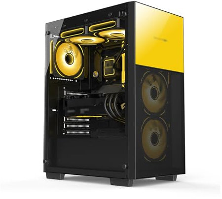 Caja De Computadora ATX/Micro-ATX/Mini-ITX De Torre Media, Panel Frontal con Rejilla De Vidrio Templado, Soporte Vertical For GPU Compatible con Refrigeración Líquida.(Orange)