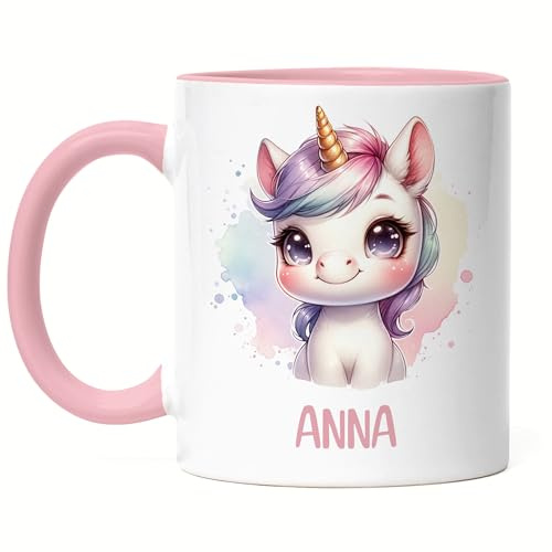 Kiddle-Design Kindertasse mit Namen Personalisiert, Personalisierte Tasse Kinder mit Waschbär, Namenstasse Waschbärtasse, Kinderbecher als Geschenk zur Taufe, Geburt Weihnachten - Emaille Tasse
