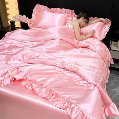 Cutfouwe Leicht Dünn Weiche Atmungsaktive Sommerbettdecke 200x220 cm, Luxus Leichte Satin Sommer Decke Rosa,Sommer Steppdecke für Warme Nächte,Rosa,200×220cm
