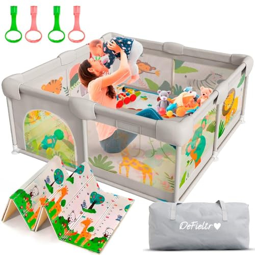 DeFieltro Parque Infantil Bebe de la SELVA 150x180 - Corralito Bebe con Malla de Animales Transpirable - Corral Plegable Baby ANTIDESLIZANTE Alfombra Acolchada + 4 Anillas (150 x 180 CM, Selva)