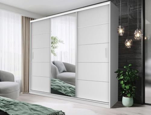 DALLAS Sliding Door Wardrobe With Full-Length Mirrors Availble In Diffrent Sizes and Coulors (White, 250cm)