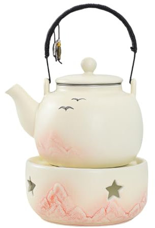 Scalda teiera, Scalda teiera in ceramica, Scalda candela traforato, Portacandele, Scalda lumini, Teiera con scaldavivande, Teiera con infusore for riscaldare tè, tè al latte, caffè e latte(Red)