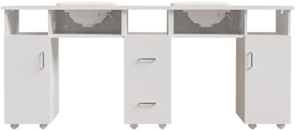 Warmiehomy Portable Manicure Nail Table Salon Professional Nail Tech Desk with Built in Nail Dust Collector and Nail Arm Rest Manicure Desk on Wheels White Double