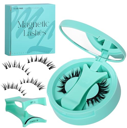 MOTIBACK Magnetische Wimpern Set, Wiederverwendbare Künstliche Wimpern Ohne Kleber, Mit Applikator, Etui und Spiegel, Schwarze Wimpern für Natürlichen Look (7mm x 29mm x 10mm x 10mm)