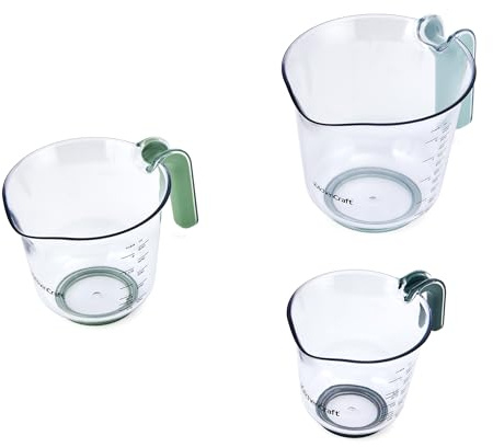 KitchenCraft 3-teiliges Messbecher-Set mit grünen und blauen Griffen, platzsparende stapelbare Becher für trockene und flüssige Zutaten, Kochen, Backen, Servieren