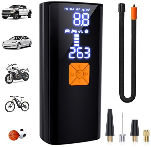 Tyre Inflator Portable Air Compressor,20000mAh and 150PSI Cordless Air Pump with Digital LCD Pressure Gauge One Click Electric Tyre Inflator for Car,Motorcycle,Bike and Balls 1 Pcs (Raven Black)