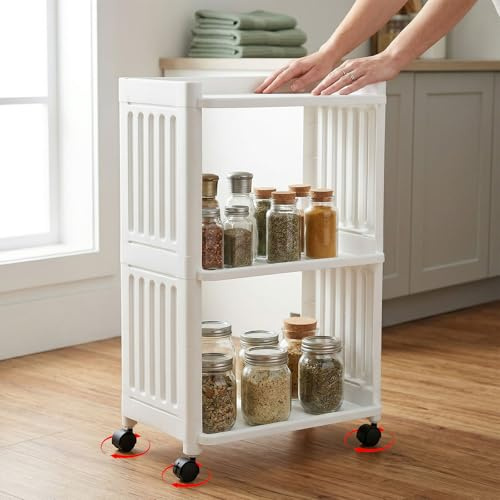 ZXBBTZ Carrito de Plástico con Ruedas de 3 Niveles, Carrito Auxiliar con 4Ruedas, Organizador de Almacenamiento con Ruedas Multiusos, Carro Almacenaje para Cocina, Baño, Salón, Lavandería y Oficina