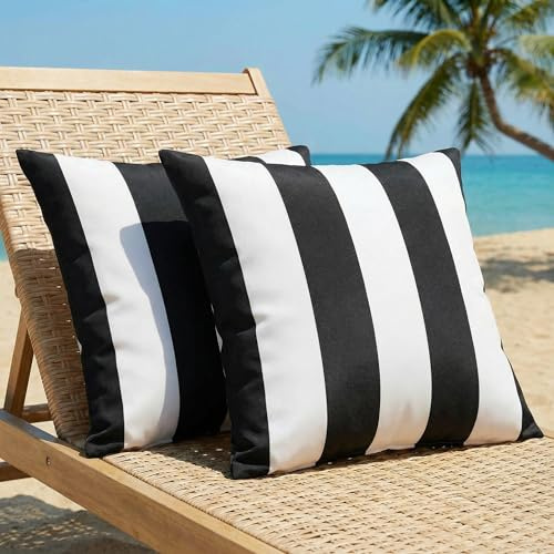 Luzzxfa 2er Set Outdoor Kissenbezug 45x45 cm Schwarz Weiß Gestreifte Wasserfest Dekokissen Modern Garten kissenbezüge Strand Dekorative Kissenhülle Sommer Sofakissen für Sofa Balkon Camping