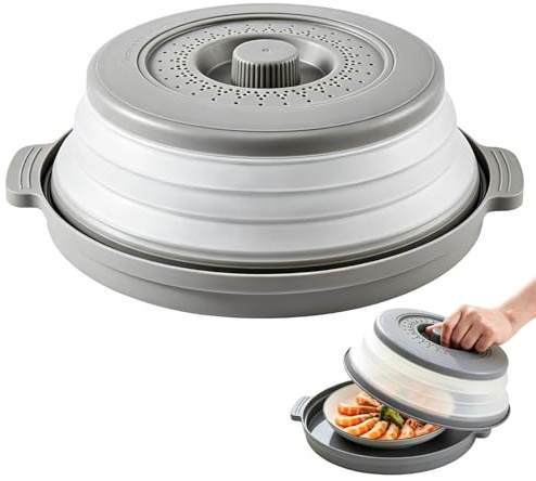 Collapsible Microwave Cover for Food, 10.55 Inch Microwave Splatter Cover with Anti-Scald Handle, Microwaves Plate Covers and Colander for Kitchen, Heat Resistant Food Covers