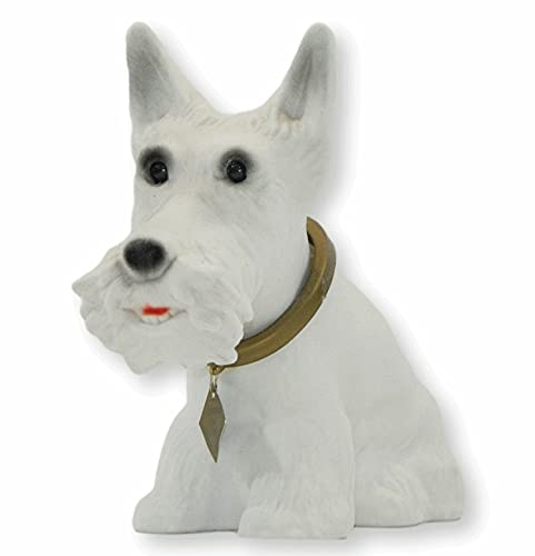 RAKSO Wackel Figur Hund Scottish Terrier Wackelfigur H 22 cm weiß groß Dekofigur mit Wackelkopf