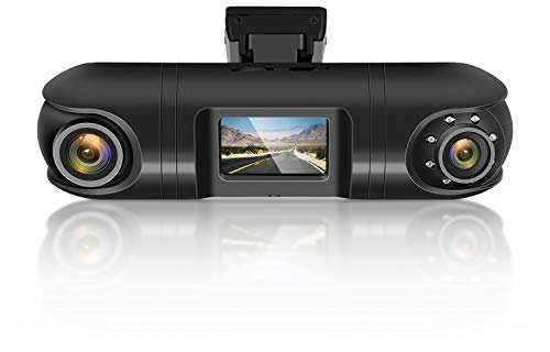 Amacam AM-DC07 Dual Dash Cam Full HD Front 140° and Infrared Interior Camera with GPS Tracking 32GB Card Included Plug and Play Supports Micro SD cards up to 128GB