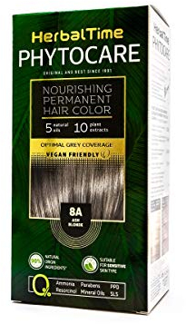 Herbal Time Phytocare Teinture permanente pour cheveux Blond cendré 8A | teinture capillaire naturelle professionnelle | Nourrissez et protégez vos cheveux | Sans ammoniaque, PPD et SLS | 124,5ml