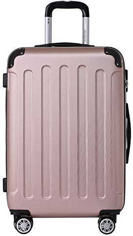 BEIBYE- Hartschalenkoffer Koffer Trolley Rollkoffer Reisekoffer Zahlenschloß 4 Zwilings-Rollen (Rosa-Gold, Large-76cm)