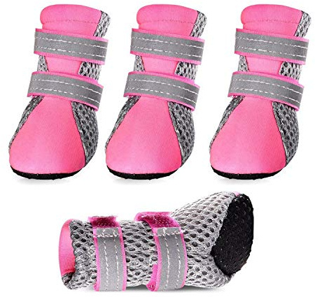 PETCUTE Hundeschuhe Pfotenschutz Wasserdicht Hunde Schuhe Anti-rutsch Schneeschuhe für Hunde mit Reflektierendem Rieme(Rosa XL-5.9 * 4.0 cm)