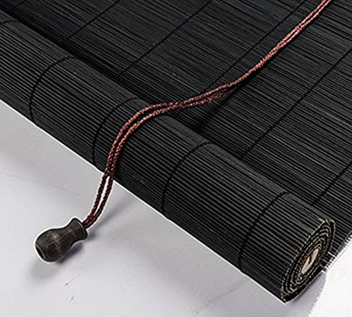 Bambus-Rollo Schwarz,Natürliche Bambusrollo,Bambus Raffrollo,Nicht Transparentes Bambus Rollo,Sichtschutz Rollo,Schnurzugrollo Vorhang,für Fenster/Türen/Balkone,Anpassbare Größe (80x150cm/32x59in)