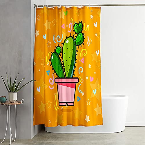 Duschvorhang Wasserdicht, Chickw1 3D Kaktus Polyester Anti-Schimmel Waschbar Antischimmel Badewanne Shower Curtain mit 12 Ringes- für Badezimmer Vorhänge Decor (Orange,90x180cm)