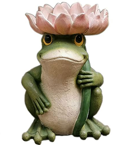 Garten Statuen Gartendeko Modern Froschgarten Ornamente, Kreatives Vogelhäuschen Im Freien, Grüne Gartenfiguren Aus Harz (Color : Green, Size : 18 * 16 * 27cm)