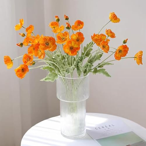 DUYONE Künstliche Mohnblumen-Seide, 6 Stiele, für Heimdekoration, Hochzeitsstrauß, Kunstblumen-Mittelstück, künstliche Pflanzen, Korallenblumen-Arrangement, Seidenblumen zur Dekoration (Orange)