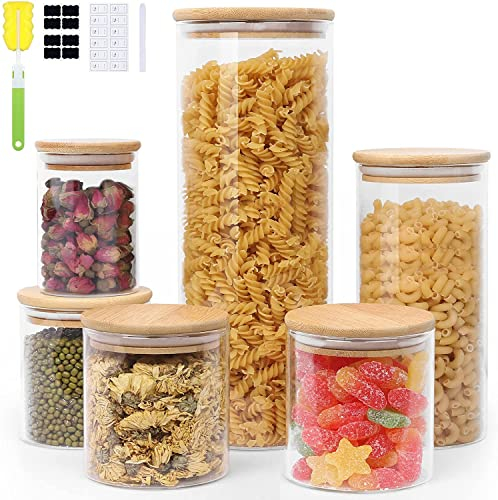 Yibaodan Vorratsdosen 6er Set, Vorratsdosen Glas Gewürzgläser Vorratsgläser Glasbehälter Mit Deckel Set, Vorratsdosenset Glas Aufbewahrung Küche Tee Keks SüÃŸigkeiten Nuss Körner 0.3/0.5/1/2.1L