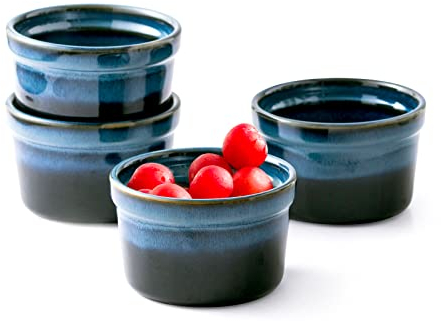 4X Pirottini per Soufflé, Stampi per Soufflé, Ciotole in Ceramica per Creme Brulè, Set da Stampi a Prova di Forno per Crema Pasticcera, Budino, Dolci e Pasticceria, Coppette per Soufflé, Stella-blu