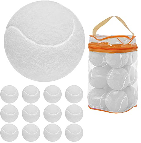 GKK Tennis Balls, 12 Pack Pressurized High Bounce Yellow Felt Training Balls, Durable Wear-Resistant for Practice, Tutors, Beginners, Dogs - Includes Reusable PVC Bag