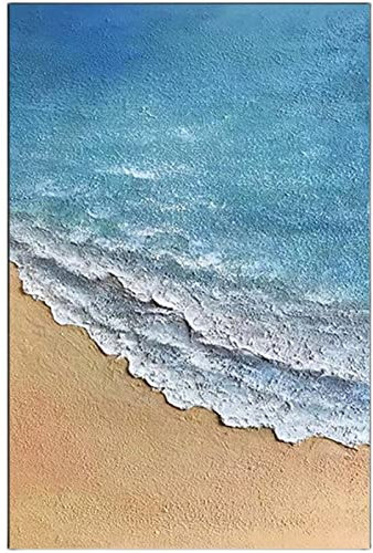 Acrylbilder, Blaue Meereswellen Strandlandschaft Moderne Abstrakte Kunstwerke Original Handgemalte Ölgemälde Auf Leinwand Wandkunst Für Wohnzimmer Schlafzimmer Büro Wohnkultur Weihnachtsgeschen