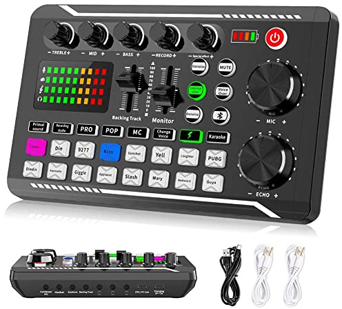 Whisverse F998 Carte son Audio Mixeur Podcast, Changeur de pour Carte d'effets sonores pour Microphone Karaoké