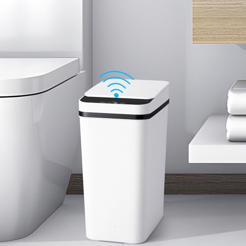 Anborry Poubelle de salle de bain avec couvercle sans contact avec détecteur de mouvement automatique, petite poubelle électrique intelligente en plastique étroit pour salon, chambre, bureau, cuisine